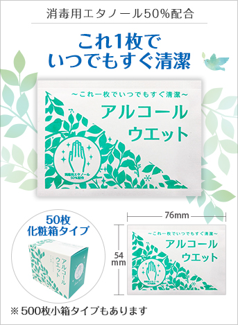 国産アルコールウェットミニ(既製品 50枚化粧箱タイプ)